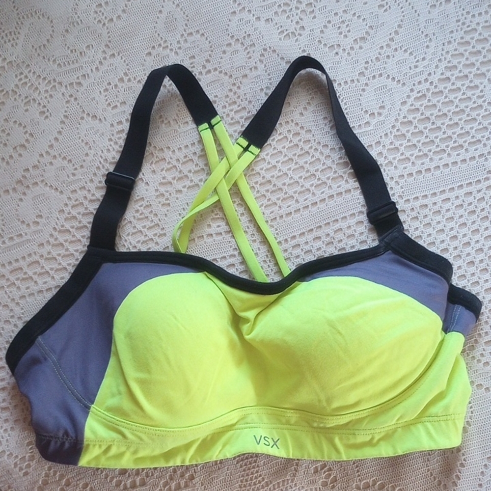 VSX Neon Yellow and Gray Crossback Sports Bra